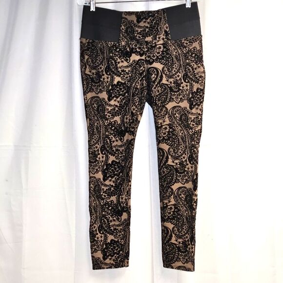 Signature Studio Taupe Black Flocked Velvet Elastic Waist Stretch Leggings Pants - Picture 2 of 12